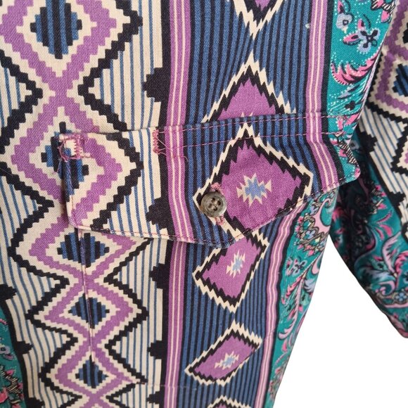 Vintage Large Brushpopper Western Shirt Aztec Geometric Wrangler USA Cowboy Cut - Picture 4 of 8